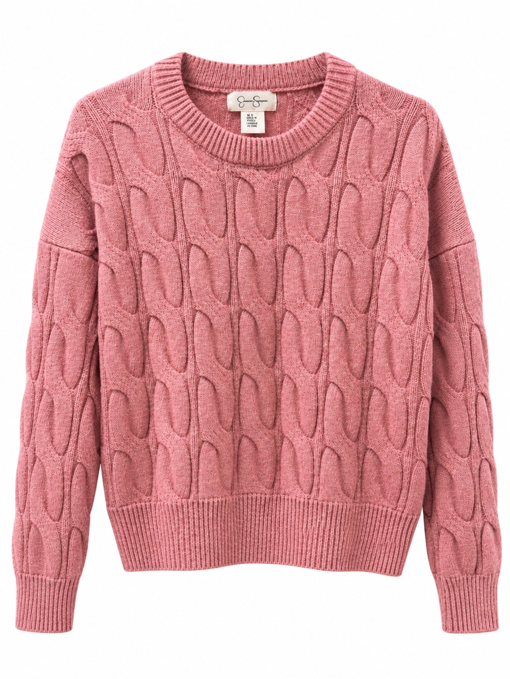 Jessica Simpson Chunky Cable Knit Crew Neck Sweater | Blush Pink | Size M